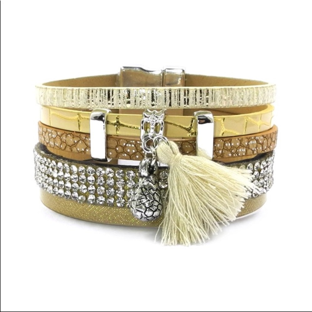 Multi Layered Gold 100% Leather Cuff